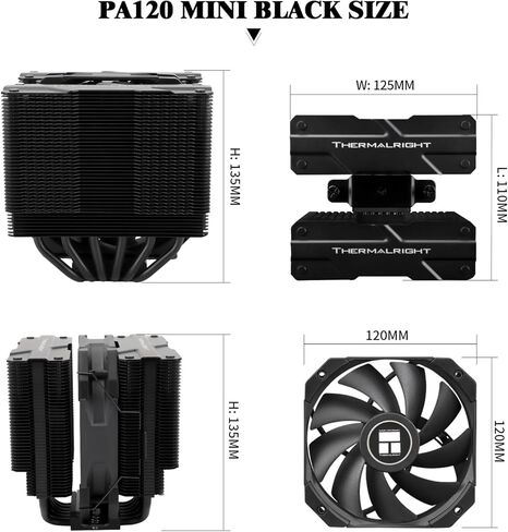 Thermalright Peerless Assassin 120 Mini Black CPU Cooler, 6 Heat Pipes AGHP Technology, with 120mm PWM Fan, 1500RPM Speed, for AMD:AM4 AM5/Intel LGA 1851/1700/1150/1151/1200/2011,PC Cooler in Saudi Arabia