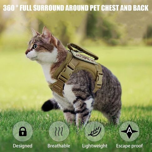 Cat Harness & Leash, Tactical Pet Walking Harness Escapeproof Breathable Cat Vest Harnesses with Letter Stickers for Cats Small Dogs in Saudi Arabia