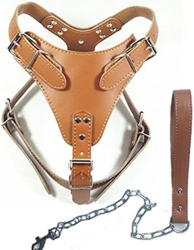 Dogs Kingdom 24"-32" Soft Leather Dog Harness&Leash Set Large for Pit Bull, Boxer, Bull Terrier in Saudi Arabia