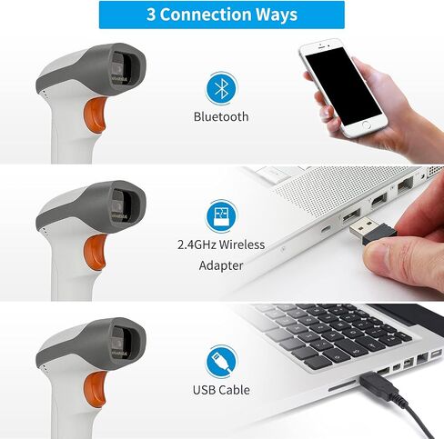 NetumScan Bluetooth QR Barcode Scanner, 3 in 1 Automatic Wireless 1D 2D Barcode Reader USB Image Code Scanner for Store, Warehouse POS, Computer, Tablet, iPad, iPhone, Android in Saudi Arabia