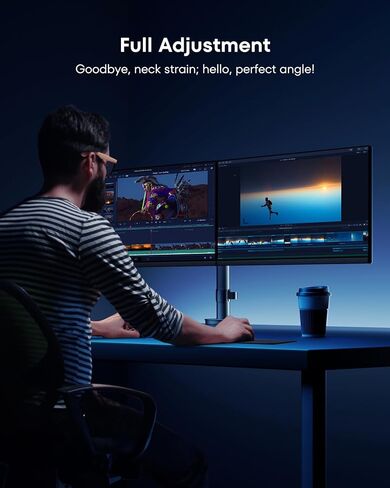 ELESTAND Dual Adjustable Monitor Stand: Monitor Arm Desk Mount with Headphone Holder - Dual Monitor Stand for Desk Holds 2 Monitors up to 32 inches and 22lbs - Cable Management and Fast Installation in Saudi Arabia