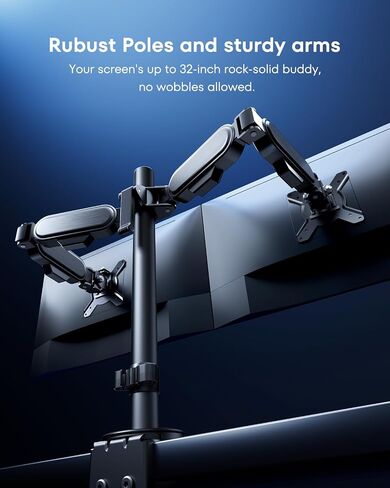 ELESTAND Dual Adjustable Monitor Stand: Monitor Arm Desk Mount with Headphone Holder - Dual Monitor Stand for Desk Holds 2 Monitors up to 32 inches and 22lbs - Cable Management and Fast Installation in Saudi Arabia