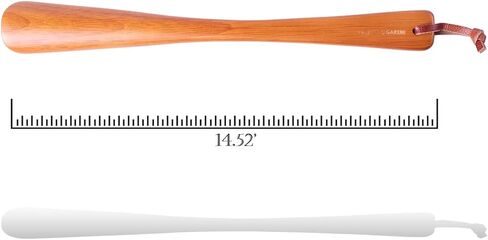 VALENTINO GAREMI Shoehorn Long Handle – 14 inches Genuine Rubberwood Carved with String – All Adults Shoes Slips on Saver & Seniors Back Bending Assist – Made in India in Kuwait