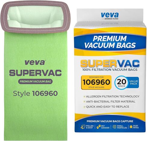 20 حزمة من أكياس مكنسة SuperVac الفاخرة من VEVA 106960 متوافقة مع مكنسة ProTeam Super HalfVac Pro الكهربائية، أكياس سعة 6 لتر in Kuwait
