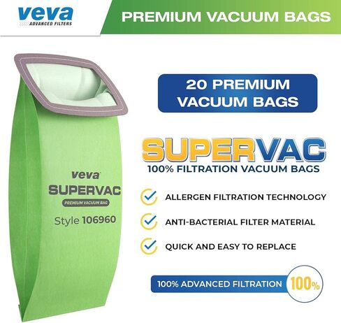 20 حزمة من أكياس مكنسة SuperVac الفاخرة من VEVA 106960 متوافقة مع مكنسة ProTeam Super HalfVac Pro الكهربائية، أكياس سعة 6 لتر in Kuwait