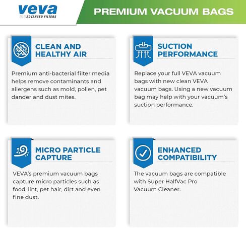 20 حزمة من أكياس مكنسة SuperVac الفاخرة من VEVA 106960 متوافقة مع مكنسة ProTeam Super HalfVac Pro الكهربائية، أكياس سعة 6 لتر in Kuwait