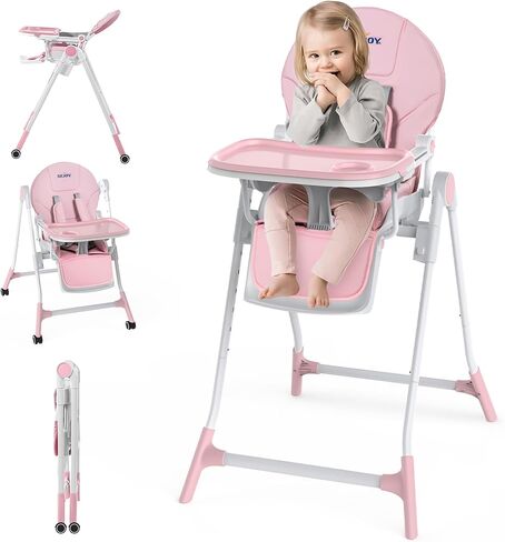 Sejoy High Chair, 3-in-1 High Chairs for Babies and Toddlers, Five Point Seat Belt, with Detachable Wheels & Tray, Adjustable Height & Recline& Footrest Multifunctional Infant Highchairs (Grey) in Kuwait