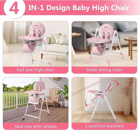 Sejoy High Chair, 3-in-1 High Chairs for Babies and Toddlers, Five Point Seat Belt, with Detachable Wheels & Tray, Adjustable Height & Recline& Footrest Multifunctional Infant Highchairs (Grey) in Kuwait