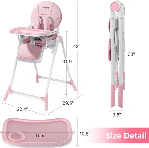 Sejoy High Chair, 3-in-1 High Chairs for Babies and Toddlers, Five Point Seat Belt, with Detachable Wheels & Tray, Adjustable Height & Recline& Footrest Multifunctional Infant Highchairs (Grey) in Kuwait