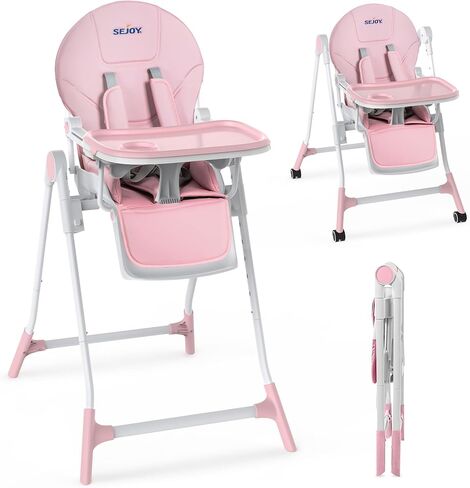 Sejoy High Chair, 3-in-1 High Chairs for Babies and Toddlers, Five Point Seat Belt, with Detachable Wheels & Tray, Adjustable Height & Recline& Footrest Multifunctional Infant Highchairs (Grey) in Kuwait