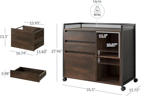 BELLEZE 3-Drawer Mobile File Cabinet Desk with Ultra-Fast USB Type A/C Outlet, Rolling Printer Stand with 2-Tier Open Shelves, Lateral Filing Cabinet for Home Office (Rider Desk - Old Wood) in Saudi Arabia