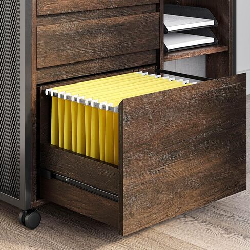 BELLEZE 3-Drawer Mobile File Cabinet Desk with Ultra-Fast USB Type A/C Outlet, Rolling Printer Stand with 2-Tier Open Shelves, Lateral Filing Cabinet for Home Office (Rider Desk - Old Wood) in Saudi Arabia