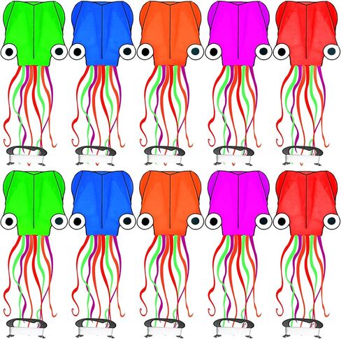10 Pcs Large Octopus Kites, Long Tail Easy Flyer Kite Beach Kites Bulk, 157 Inches 3D Mollusc Octopus Kite for Kids Adults Kiteboarding Outdoor Park Colorful Kite with Kite String Reel in Saudi Arabia