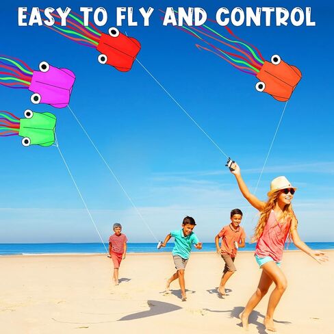 10 Pcs Large Octopus Kites, Long Tail Easy Flyer Kite Beach Kites Bulk, 157 Inches 3D Mollusc Octopus Kite for Kids Adults Kiteboarding Outdoor Park Colorful Kite with Kite String Reel in Saudi Arabia