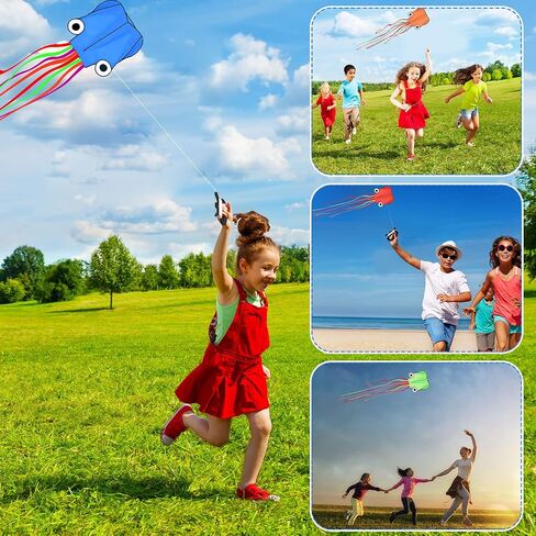 10 Pcs Large Octopus Kites, Long Tail Easy Flyer Kite Beach Kites Bulk, 157 Inches 3D Mollusc Octopus Kite for Kids Adults Kiteboarding Outdoor Park Colorful Kite with Kite String Reel in Saudi Arabia