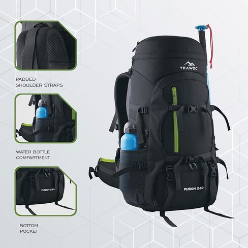 50 L Internal Frame Hiking Front & Top Loading Rucksack with Water Proof Rain Cover & Shoe Compartment, Grey SHK018 in Saudi Arabia