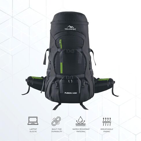 50 L Internal Frame Hiking Front & Top Loading Rucksack with Water Proof Rain Cover & Shoe Compartment, Grey SHK018 in Saudi Arabia