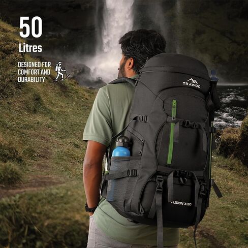 50 L Internal Frame Hiking Front & Top Loading Rucksack with Water Proof Rain Cover & Shoe Compartment, Grey SHK018 in Saudi Arabia