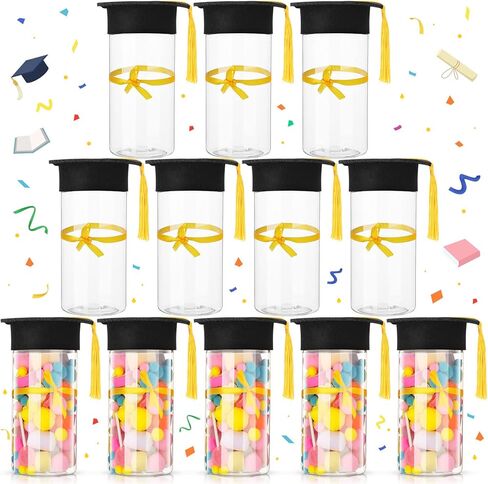 36 Pcs Graduation Party Supplies Graduation Cap Candy Jars Set for Kindergarten Cute Plastic Container with Gold Tassel and Bow Fillable Candy Jar for Craft DIY Gifts Congrats Graduate Party Favor in Saudi Arabia