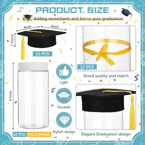 36 Pcs Graduation Party Supplies Graduation Cap Candy Jars Set for Kindergarten Cute Plastic Container with Gold Tassel and Bow Fillable Candy Jar for Craft DIY Gifts Congrats Graduate Party Favor in Saudi Arabia