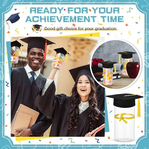 36 Pcs Graduation Party Supplies Graduation Cap Candy Jars Set for Kindergarten Cute Plastic Container with Gold Tassel and Bow Fillable Candy Jar for Craft DIY Gifts Congrats Graduate Party Favor in Saudi Arabia