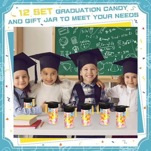 36 Pcs Graduation Party Supplies Graduation Cap Candy Jars Set for Kindergarten Cute Plastic Container with Gold Tassel and Bow Fillable Candy Jar for Craft DIY Gifts Congrats Graduate Party Favor in Saudi Arabia