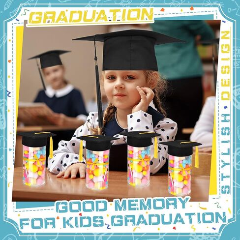 36 Pcs Graduation Party Supplies Graduation Cap Candy Jars Set for Kindergarten Cute Plastic Container with Gold Tassel and Bow Fillable Candy Jar for Craft DIY Gifts Congrats Graduate Party Favor in Saudi Arabia