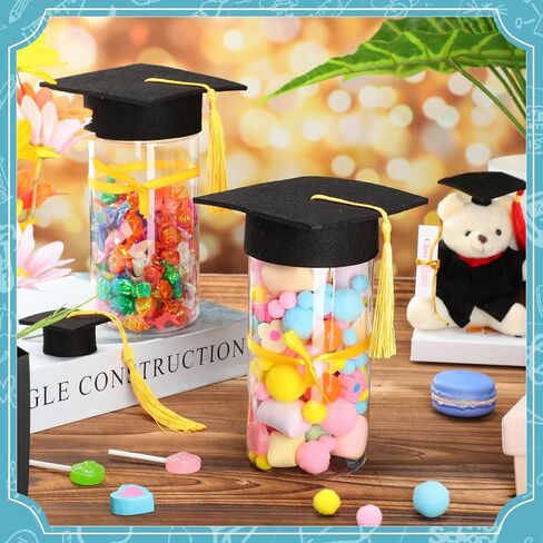 36 Pcs Graduation Party Supplies Graduation Cap Candy Jars Set for Kindergarten Cute Plastic Container with Gold Tassel and Bow Fillable Candy Jar for Craft DIY Gifts Congrats Graduate Party Favor in Saudi Arabia