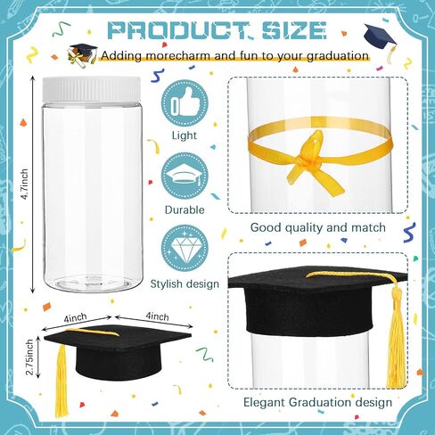 36 Pcs Graduation Party Supplies Graduation Cap Candy Jars Set for Kindergarten Cute Plastic Container with Gold Tassel and Bow Fillable Candy Jar for Craft DIY Gifts Congrats Graduate Party Favor in Saudi Arabia