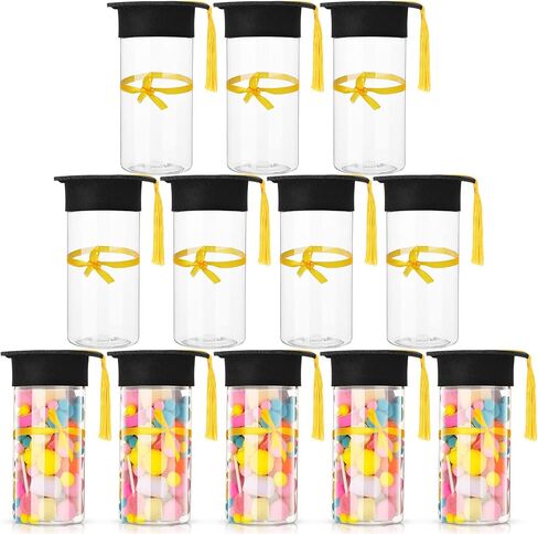 36 Pcs Graduation Party Supplies Graduation Cap Candy Jars Set for Kindergarten Cute Plastic Container with Gold Tassel and Bow Fillable Candy Jar for Craft DIY Gifts Congrats Graduate Party Favor in Saudi Arabia