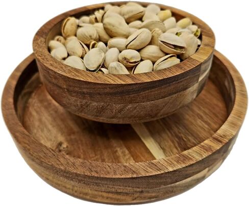 Simply Stated Company Pistachio Bowl with Shell Storage – Teak Wood - Nut Bowl with Shell Holder – Magnetic Hold, Double Bowl with Pedestal – Unique Pistachio Gifts and Snack Bowl in Saudi Arabia
