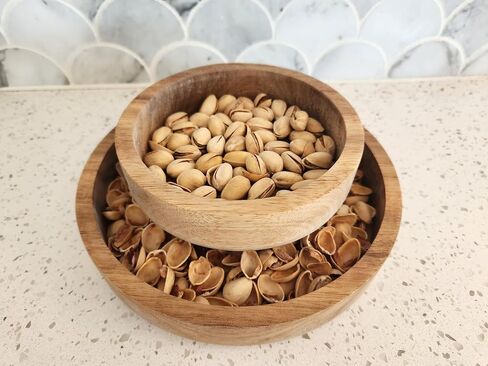 Simply Stated Company Pistachio Bowl with Shell Storage – Teak Wood - Nut Bowl with Shell Holder – Magnetic Hold, Double Bowl with Pedestal – Unique Pistachio Gifts and Snack Bowl in Saudi Arabia