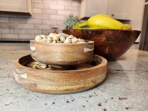 Simply Stated Company Pistachio Bowl with Shell Storage – Teak Wood - Nut Bowl with Shell Holder – Magnetic Hold, Double Bowl with Pedestal – Unique Pistachio Gifts and Snack Bowl in Saudi Arabia