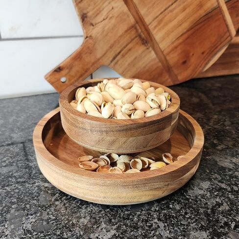 Simply Stated Company Pistachio Bowl with Shell Storage – Teak Wood - Nut Bowl with Shell Holder – Magnetic Hold, Double Bowl with Pedestal – Unique Pistachio Gifts and Snack Bowl in Saudi Arabia