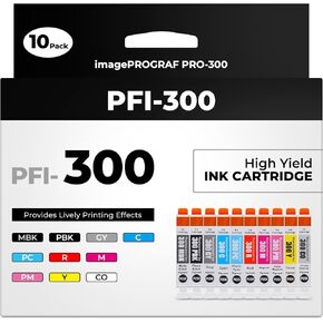 خراطيش حبر PFI-300 Pro-300 Priner Ink Combo Pack متوافقة مع خراطيش حبر Canon PFI-300 المتوافقة مع طابعة imagePROGRAF PRO-300 PRO 300 PRO300 الاحترافية النافثة للحبر للتصوير الفوتوغرافي (10 عبوات) in Kuwait