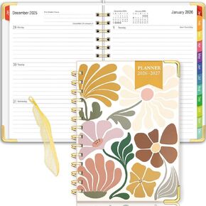 Daily Planner 2026-2027, 18 Month Planner with Tabs, January 2026 - June 2027 Weekly and Monthly Academic Year Calendar Spiral Time Management, 100GSM Thick Paper, Twin-Wire Binding, A5 Size, Yellow in Saudi Arabia