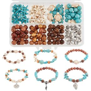 SUNNYCLUE 1 Box 6 Sets Ocean Bracelet Making Kit Sea Turtle Beads Turtle Charm Starfish Charms Wood Beads Summer Ocean Beads Sea Animal Beads Blue Turquoise Shell Beads for Jewelry Making Kits in Kuwait