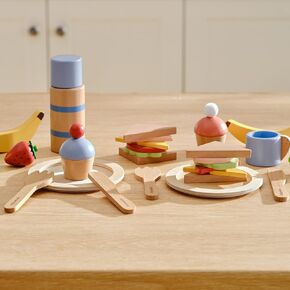 Pillowhale Wooden Picnic Basket Playset Toy,Pretend Play Food Sharing Playset with Cutting Fruits, Kids Imagination Play for Girls Boys Toddlers 3 Years Old and Up in Kuwait