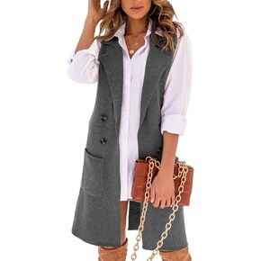 IDEALSANXUN Womens Long Sweater Vest Fall Winter Sleeveless Knit Cardigan Outerwear in Kuwait
