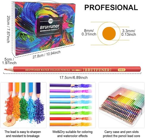 LBW Watercolor Pencils 120 Professional Water Color Pencils Set Colored Pencils for Adult Coloring Book Blending Sketching in Kuwait