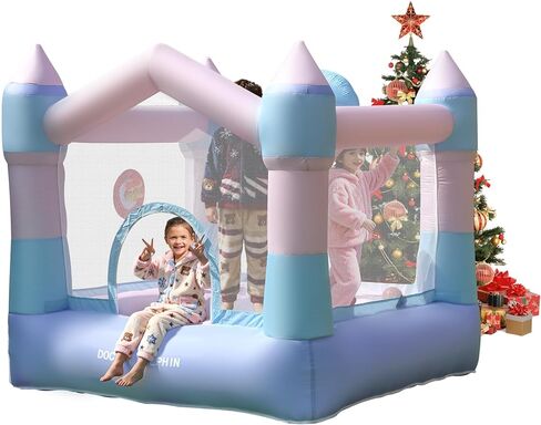 Bounce House Inflatable Bouncer with Blower, Colorful Bouncy Castle with Basketball Hoop and Sticky Ball Game for Kids Toddlers in Kuwait