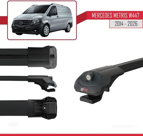 Compatible with Mercedes Metris (W447) 2014-2025 ACE-1 Car Roof Rack Cross Bar Black Aluminium 4 Bars in Saudi Arabia