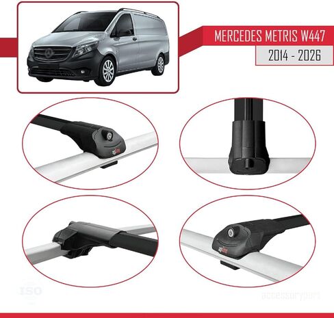 Compatible with Mercedes Metris (W447) 2014-2025 ACE-1 Car Roof Rack Cross Bar Black Aluminium 4 Bars in Saudi Arabia