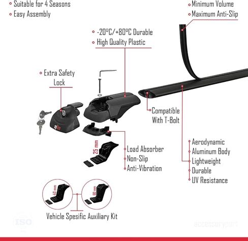 Compatible with Mercedes Metris (W447) 2014-2025 ACE-1 Car Roof Rack Cross Bar Black Aluminium 4 Bars in Saudi Arabia