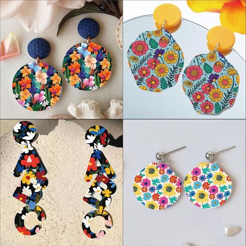 CRASPIRE 20Pcs 4 Styles Polymer Clay Transfer Paper Boho Moon Sun Star Flower Underglaze Ceramics Texture Water Transfer Sheets 4.7x2.8 Inch Porcelain Decals for Jewelry Making Earrings DIY Art Crafts in Kuwait