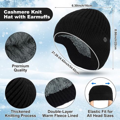 8 Pcs Winter Warm Set for Men Black Knitted Beanie Earflap Cap Touchscreen Half Finger Glove Scarf Socks in Kuwait