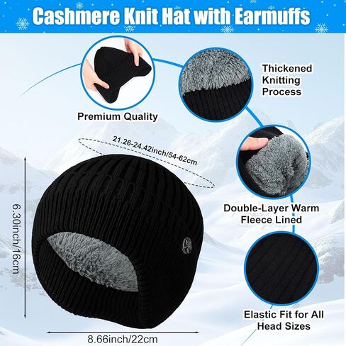 8 Pcs Winter Warm Set for Men Black Knitted Beanie Earflap Cap Touchscreen Half Finger Glove Scarf Socks in Kuwait