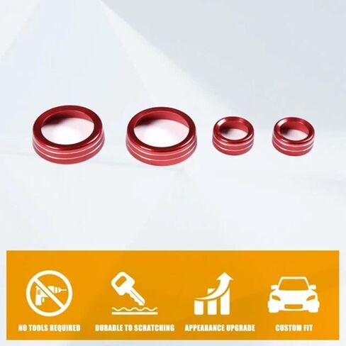 Central Console AC Volume Knob Button Switch Cover Trim Fit for Chevrolet Corvette C7 2014-2019 Aluminum Alloy Air Conditioner Knob Adjustment Cover-4pcs, Red in Saudi Arabia