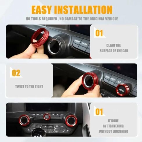 Central Console AC Volume Knob Button Switch Cover Trim Fit for Chevrolet Corvette C7 2014-2019 Aluminum Alloy Air Conditioner Knob Adjustment Cover-4pcs, Red in Saudi Arabia