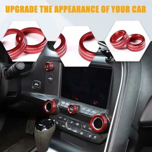 Central Console AC Volume Knob Button Switch Cover Trim Fit for Chevrolet Corvette C7 2014-2019 Aluminum Alloy Air Conditioner Knob Adjustment Cover-4pcs, Red in Saudi Arabia